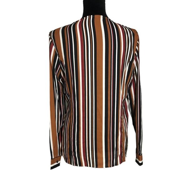 Lulus McKenna Brown Multi Striped Long Sleeve Wrap Top - Size Medium - Picture 3 of 7